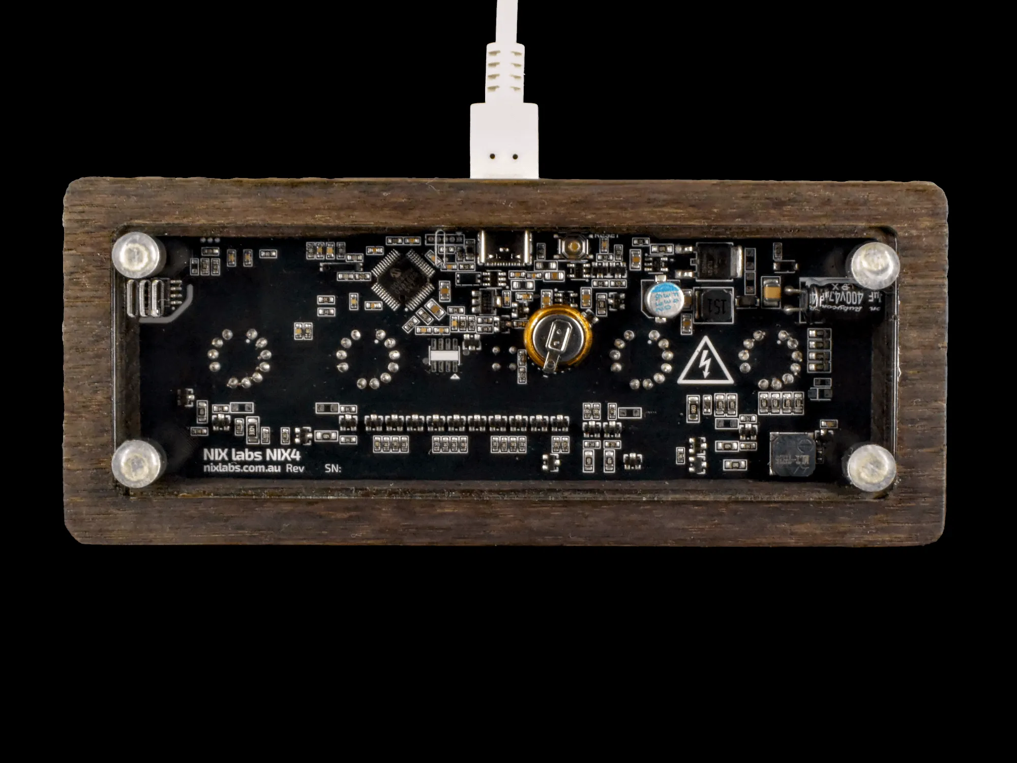 NIX4 Nixie Tube Clock - Ebonised Finish Bottom Center
