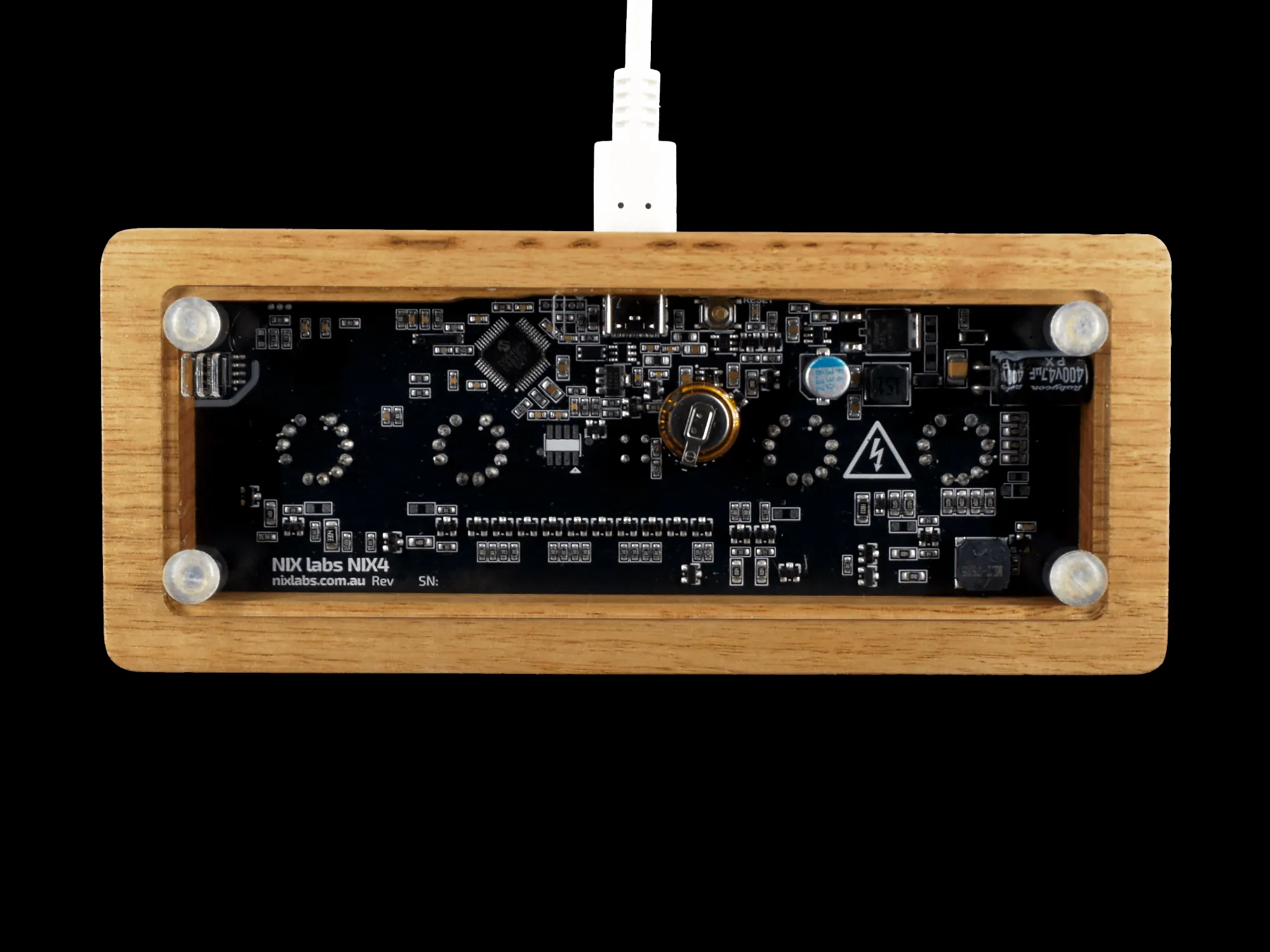 NIX4 Nixie Tube Clock - Natural Finish Bottom Center