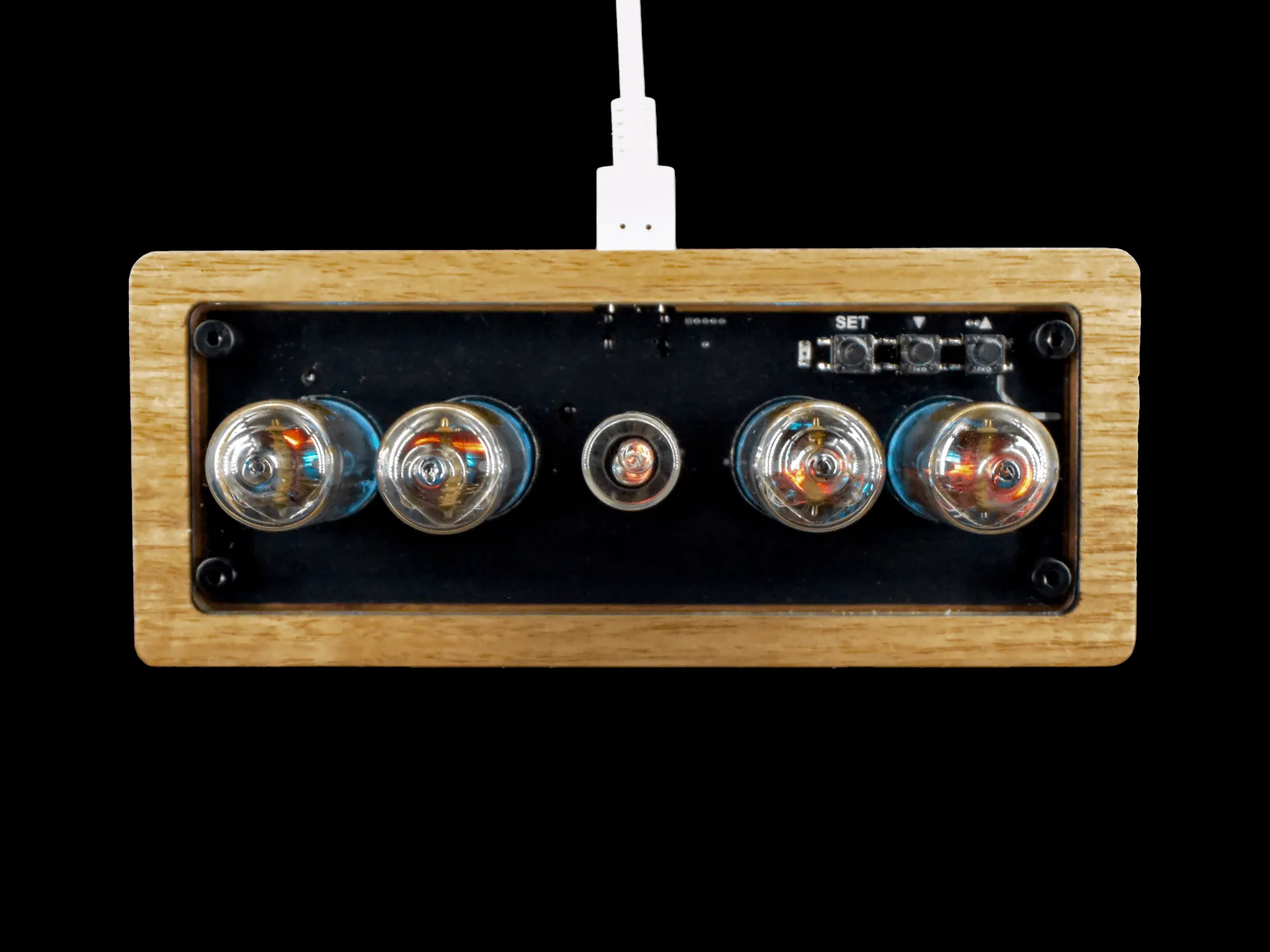 NIX4 Nixie Tube Clock - Natural Finish Top Front