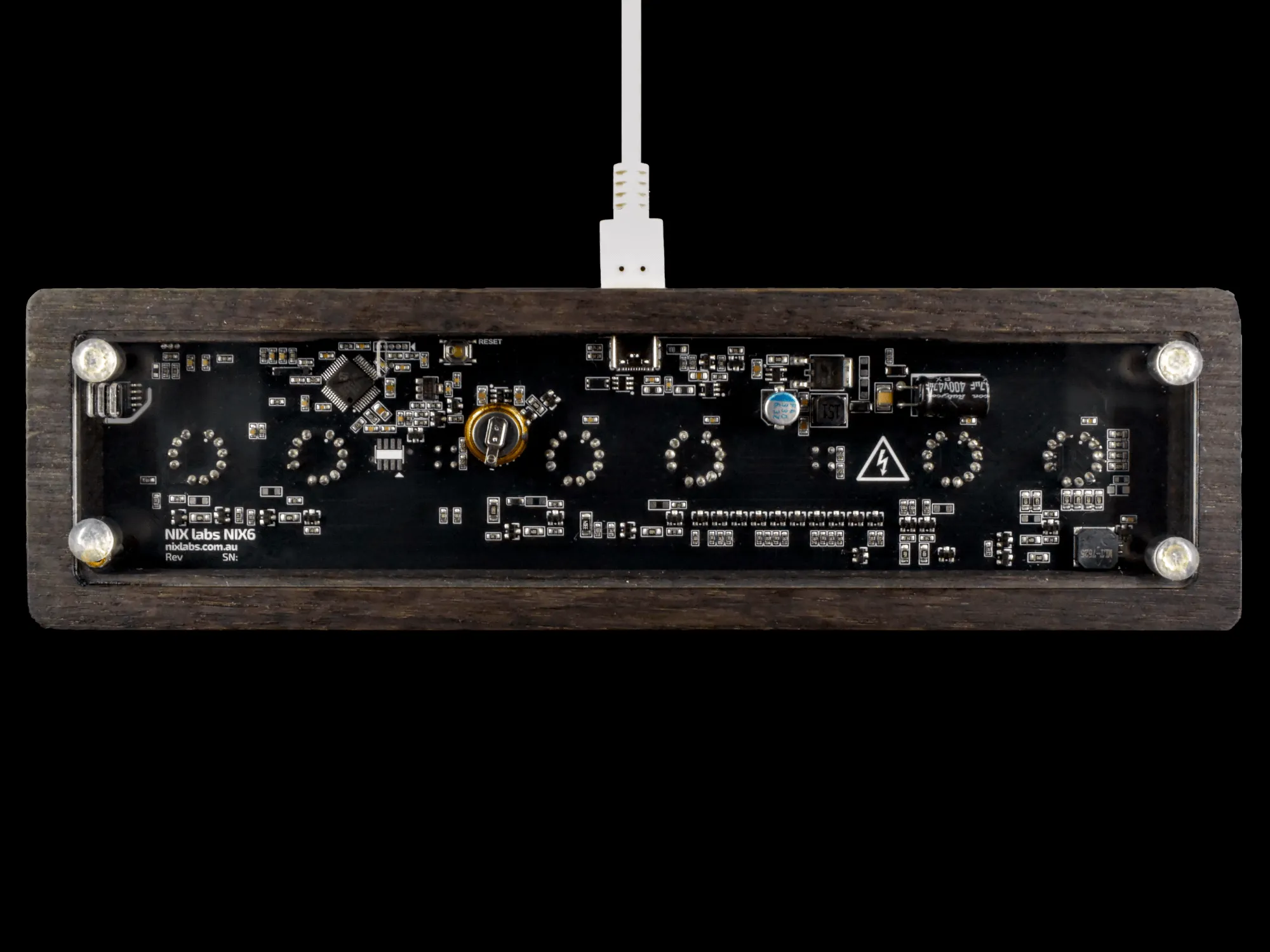 NIX6 Nixie Tube Clock - Ebonised Finish Bottom Center