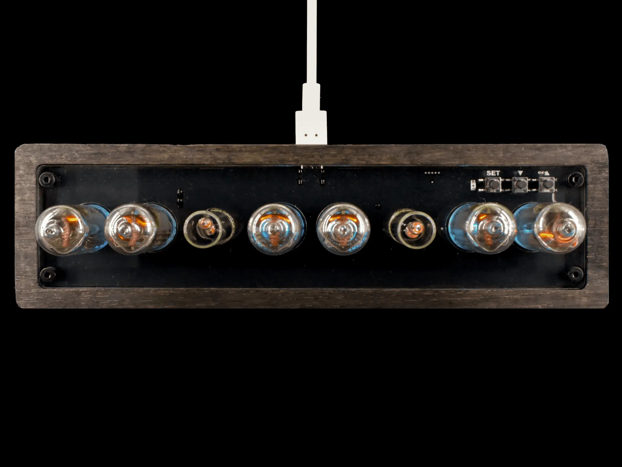 NIX6 Nixie Tube Clock - Ebonised Finish Top Front