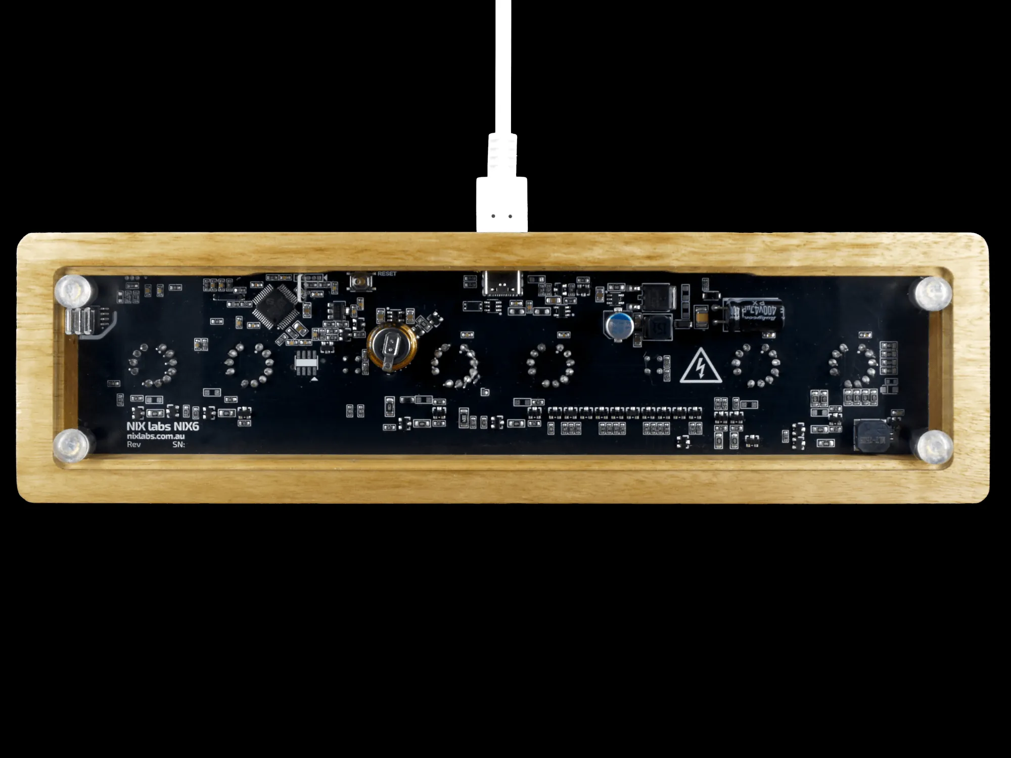 NIX6 Nixie Tube Clock - Natural Finish Bottom Center