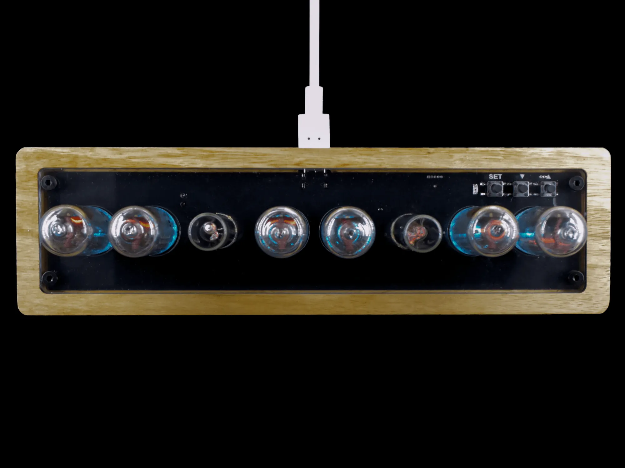 NIX6 Nixie Tube Clock - Natural Finish Top Front